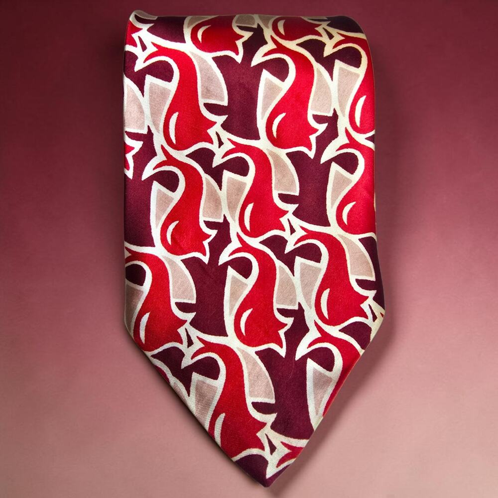 Vintage 1930s 40s Rayon Satin Art Deco Abstract Wide Swing Tie Rust